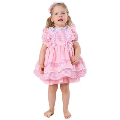 China Viable Boutique Kids JannyBB pink cotton seersucker + pink ruffle +pink satin dress + poplin bodice ribbon for sale