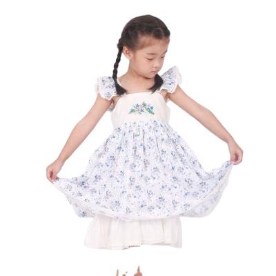 China WDW Breathable Remake Girls Casual Party Pinafore Flower Kids Ruffle Off Shoulder Floral Baby Dress for sale