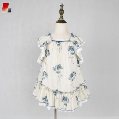 China Viable New Design Girls Blue Floral Printed Butterfly Sleeve Dress for sale