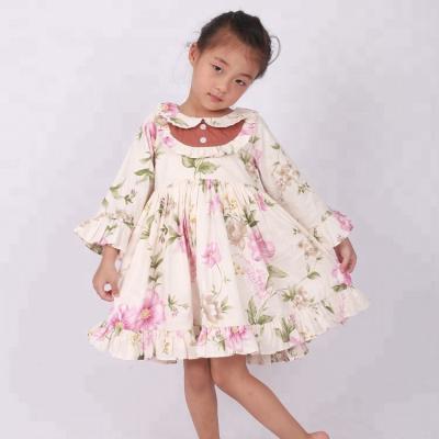 China Latest Viable Autumn Ruffled Sleeve Dress Kids Floral Print Dress Baby Boutique Dress For Kids for sale