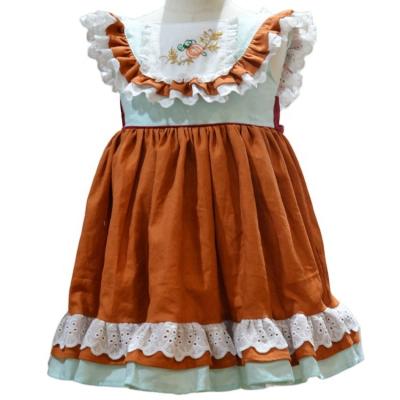 China Breathable Orange Hand Embroidered Pumpkin Boutique Clothing Sets Special For Halloween Holidays for sale