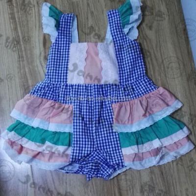 China Summer Blue Ruffle Romper Infant Baby Ruffle Seesucker Bubble Romper for sale