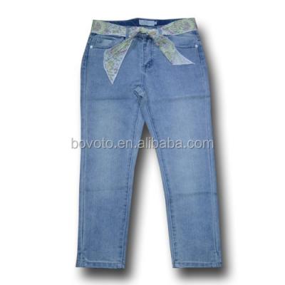 China Latest Sustainable Design Kids Girls Light Blue Jeans With Belt for sale