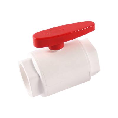 China Other Environment Red Handle White Body 1/2-4 Inch 3 Piece PVC Ball Valve for sale