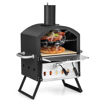 China 16 inch staal houtkachel pizza oven BBQ met stenen schil en verwijderbare kookrek Te koop