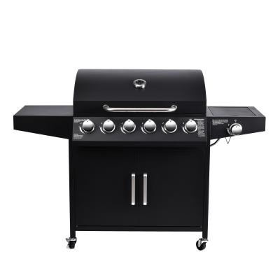 China Carro y quemador lateral incluido Black 6 quemador 70000Btu fumador de gas al aire libre barbacoa en venta