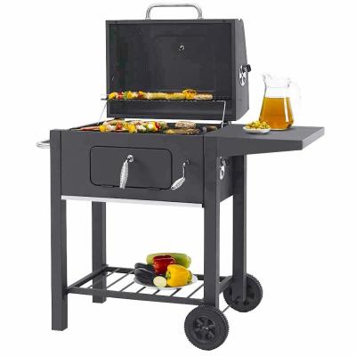 China Reino Unido Hotsale Trolley exterior Grill de barbacoa BBQ Carbón Grill de barbacoa Fumador con estante lateral en venta