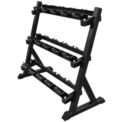 China Comfortable Factory Made Commercial Gym Equipment Safe Useful 3 Tier Horizontal Thicken Steel Dumbbell Rack for sale