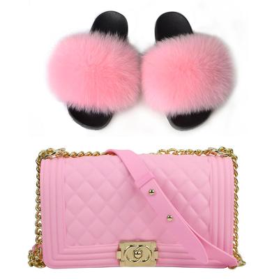 China Fashion Luxury Custom Made Luxury Fur 2021 Ladies Anti-odor Women Chain Handbags And Slippers for sale