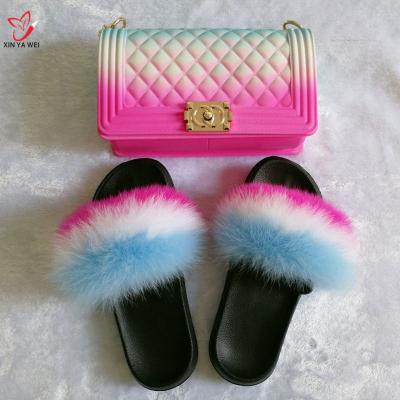 China 2021 New Fashion Anti-odor Design Rainbow PVC Summer Matching Slippers And Bags Pinch Set for sale