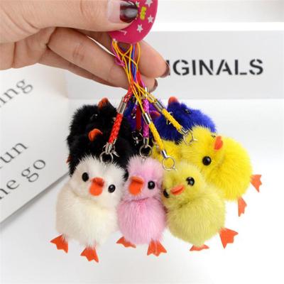 China Colorful Fur Pom Pom Keychain For Women Plush Fluffy Ball Chick Animal Custom Accessories Mink Fur for sale