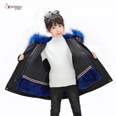 China Wholesale Kids Anti-Shrink Kids Winter Coated Nine Points Sheath Real Natural Rabbit Fur Parka For Boys And Girls for sale