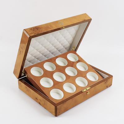 China Handmade Hign End Wooden Coin Collection Box Luxury Wooden Teacake Packaging Box Gift Display Box with Custom Logo for sale