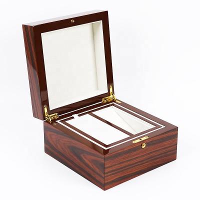 China Handmade Luxury High Gloss Brown Rosewood Perfume Box Empty Bottle 50ml Gift Packaging Perfume Box for sale