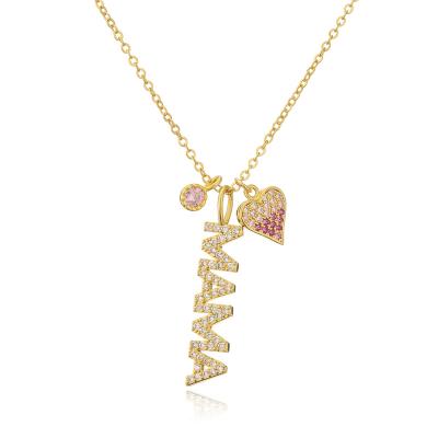 China TRENDY MOM Necklace 18K Gold CZ Zircon Pendant Capital Letters Mom Necklace 18K Birthstone Mom Necklace for sale