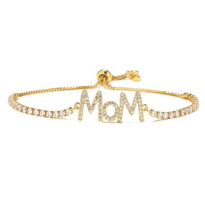 China Large Zircon TRENDY Classic Micro Mom Inlay Letter Charm Jewelry Making Connectors For Mom Mothers Day Gifts Gold Bracelet Mom Bracelet for sale