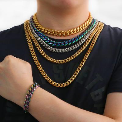 China Wholesale Good Quality Mens Real Hiphop 18K Gold 12mm 14mm Cuban Link Cuban Link Chains Necklace & Bracelet For Men for sale