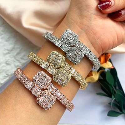 China Iced Out Luxury Iced Open CZ Diamond Baguette Multicolor Baguette Bangle Hiphop Baguette Bangle Bracelets Bangles for sale