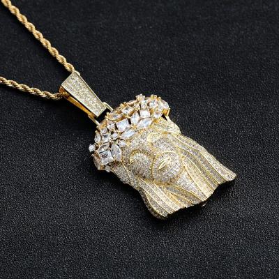 China FASHIONABLE Custom Wholesale Men New Big Hip Hop Iced CZ Jewelry Gold Plated Jesus Piece Face Head Jesus Pendant for sale