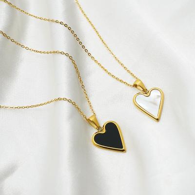 China Non Tarnish Wholesale 18K Gold Plated Stainless Steel Natural White Shell Black Heart Necklaces Jewelry for sale