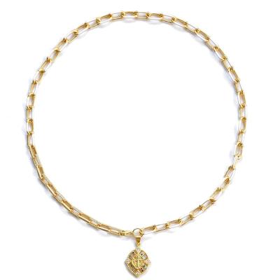 China Flynee FASHIONABLE 18K Gold Plated Zircon Choker Necklace Religion Pendant Virgin Mary Zircon Link Chain Splice Enamel White Link Chain for sale