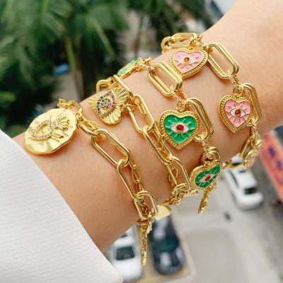 China Pulled Bracelets & Bangles Lucky Charm Red Bracelet Pink Heart Eye Charm Bracelets Double Cable Chain 18K Gold Adjustable Thread FASHIONABLE Elegant Measurement for sale