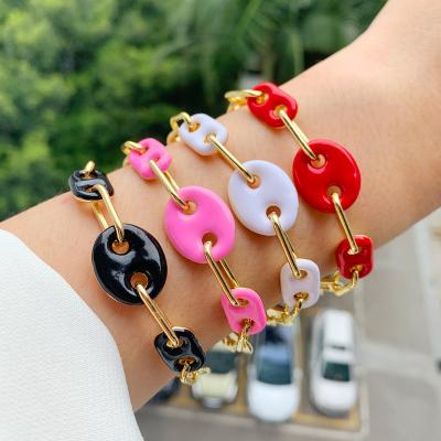 China FASHIONABLE Gold Plated Hog Nose Shape Colorful Enamel Metal Link Chain Bracelet 18K Gold Plated Handmade Chain Bracelet For Party Jewelry Gift for sale