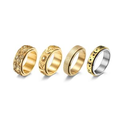 China Hot Sale TRENDY Spinning Spinner Ring Jewelry Stainless Steel 18K Gold Plated Spinner Relief Mens Spinning Worry Ring for sale