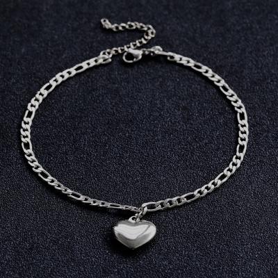 China Wholesale High Quality FASHIONABLE Delicacy Stainless Steel Anklets With 18K Gold Figaro Heart Chains Silver Heart Pendant Anklet for sale