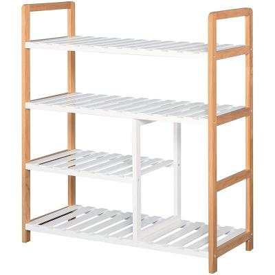 China Wholesale White Adjustable Simple Style 4 Row (Size) Shoe Shelf Organizer Bamboo Shoe Racks for sale