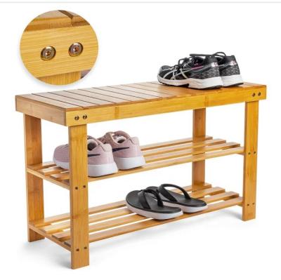 China Morden Detachable 3 Tier Shoe Rack Storage Shelf Organizer Wooden Shoes Bench Natural Bamboo Stand For Entryways for sale