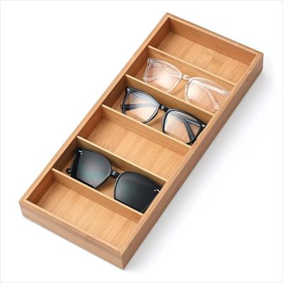 China Bamboo Storage Box Glass Sunglasses Box Display 6 Slot Sunglasses Display Organizer Tray for sale