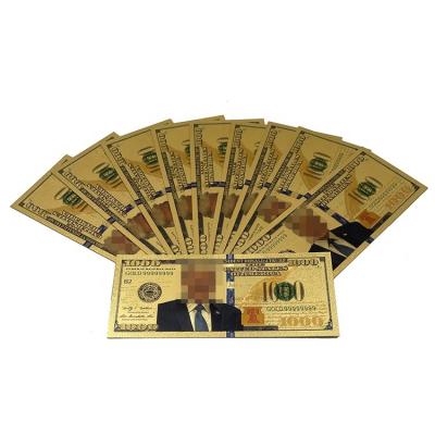 China Trumb United States Japan Money Plastic American Dollar Trumb USA 24k Gold Plated Prop Banknote Gift Design 100 Dollar Bills Gold Foil Banknote Gift for sale