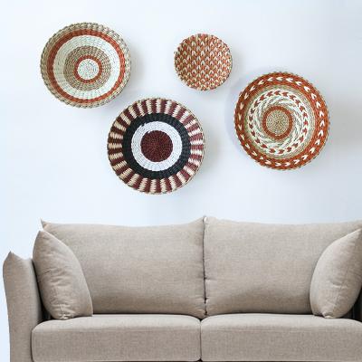 China Minimalist Three-Dimensional Round Wall Hanging Papyrus Grass Pattern Wall Decoration Handmade Retro Pendant for sale