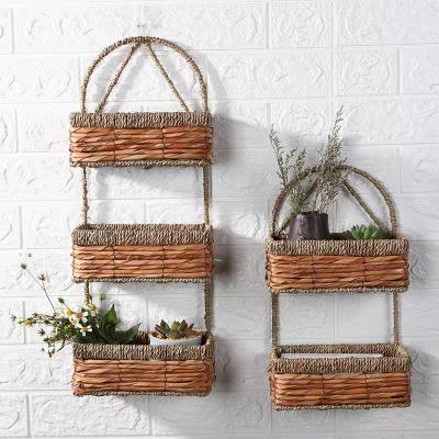 China Sustainable Bamboo Hand - Woven Wall Hanging 2-Tier Storage Basket for sale