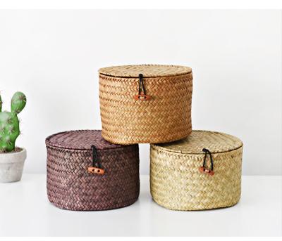 China Sustainable Storage Basket Jewelry Matching Decorative Needle Box Cylinder Bamboo Woven Storage Gift Box for sale