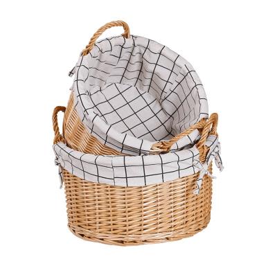 China Willow Wicker Laundry Basket workable with handles and liner for sale