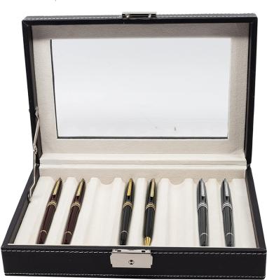 China Recycable 8Pcs Factory Price Black Fountain Pen Storage Display Box Leather Roll Pen Case for sale