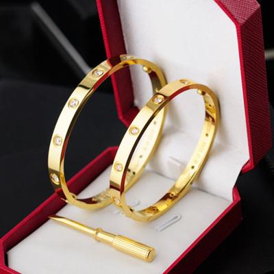 China FASHIONABLE Hot Selling Luxury Quality Zircons Bracelet Mix Colors Famous Stainless Steel Letter Bangle Bracelet To Screw Women Jewelry Gift for sale