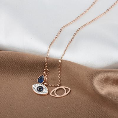 China TRENDY Jewelry Devil's Eye Crystal Necklace Net Red Same Rose Gold Short Clavicle Chain Stainless Steel for sale