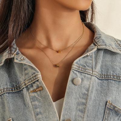 China Gold Stainless Steel Geometric Cube In Necklace Environmentally Friendly Double Lettering Simple LOVE Pendant Temperament Clavicle Chain for sale