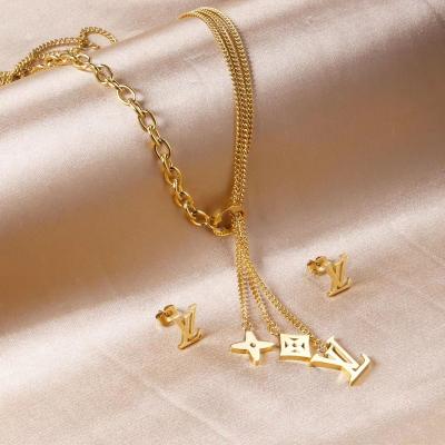 China Hot Selling High Quality Stainless Steel Jewelry Anti-allergy Earring Necklace Fashion Sounds Logo Letter C Material Necklace For Women for sale