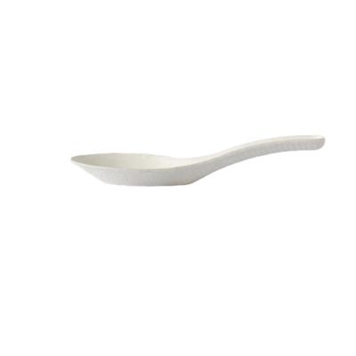 China Disposable White Bagasse Spoon Biodegradable Sugarcane Dessert Spoon 143x43x50mm for sale