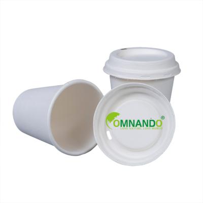 China Biogedradable Bagasse Pulp Cup Lid Biodegradable Disposable Coffee Cup With Lid for sale