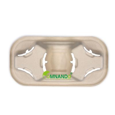 China 2 Compartments Jiangsu Bagasse Pulp Disposable Coffee Cup Tray Holder Biodegradable Cup Holder for sale