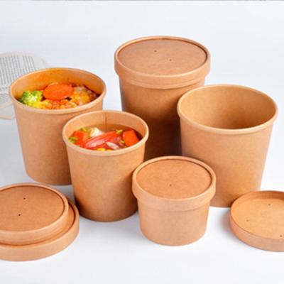 China Disposable Kraft Paper Bowl With Lids Take Out 12oz Dinner Salad Bowl Disposable Paper Soup Bowl Paper for sale