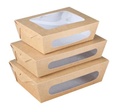 China Disposable Disposable Kraft Paper Box With Lid Wholesale Rectangular Food Container Salad Box for sale