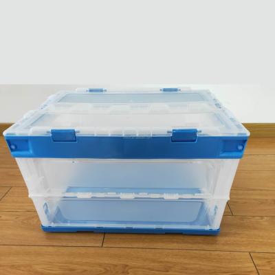 China Foldable plastic storage box full new durable pp materials, transparent folding plastic box with lid for sale