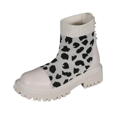 China Custom Made Women's Leopard Print Flight Long Lasting Knit Boots Ladies Mid-Calf Boot Fashion Casual Shoes for sale