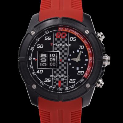 China Custom Modern Roller Movement Drum Band Silicon Chronograph Plastic Case Sports Watches for sale